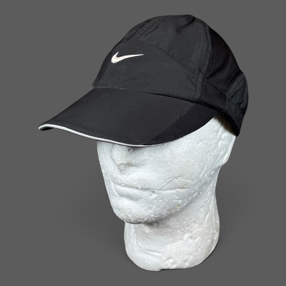 Nike Fit Dry 595511-010 Black Running Sport Cap Hat Adjustable Swoosh Logo